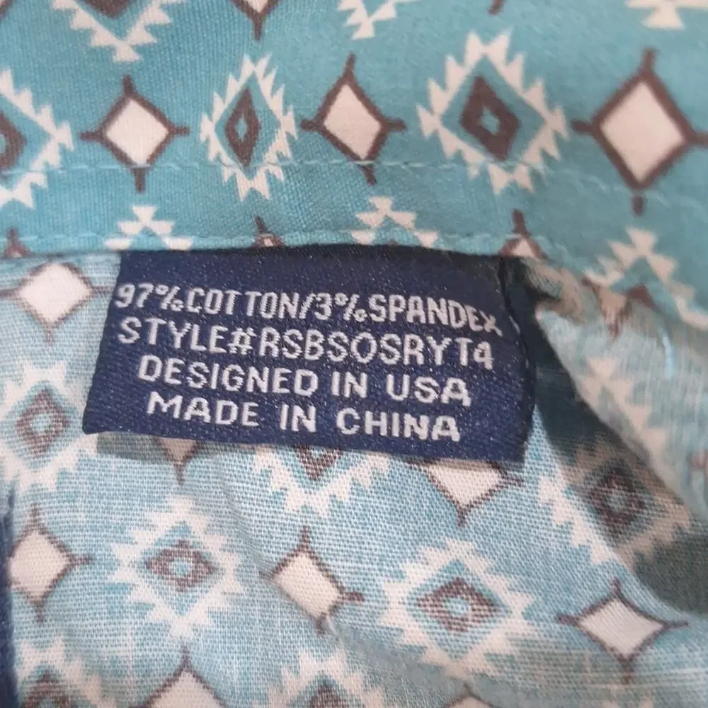 Panhandle Rough Stock Boys Pearl Snap Western Shirt Turquoise Sz.M (10)#1179